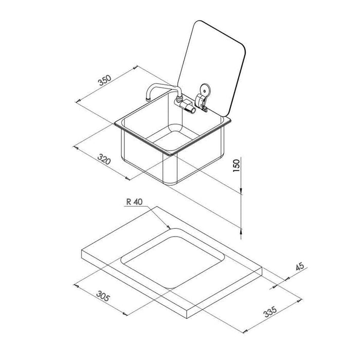 CAN Sink with Glass Lid & Tap 350 x 320mm CAN - Dynamic Drive