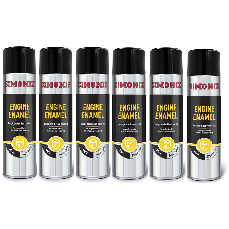 6x Simoniz Enamel Matt Aluminium Engine Enamel Car Spray Paint Aerosol Can 500ml Simoniz - Dynamic Drive