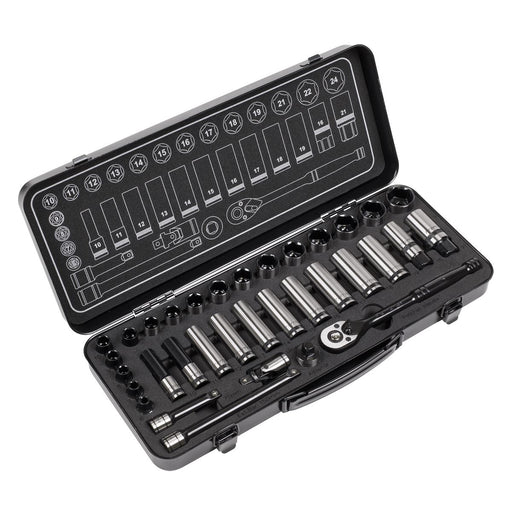 Sealey Socket Set 34pc 3/8"Sq Dr WallDrive Metric Black Series AK7971 Sealey  - Dynamic Drive