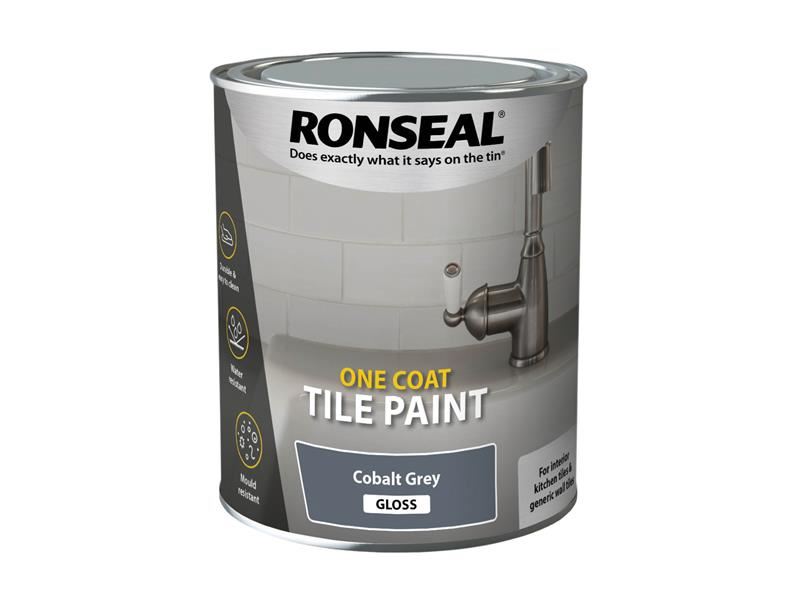 Ronseal One Coat Tile Paint Cobalt Grey Gloss 750ml Ronseal - Dynamic Drive