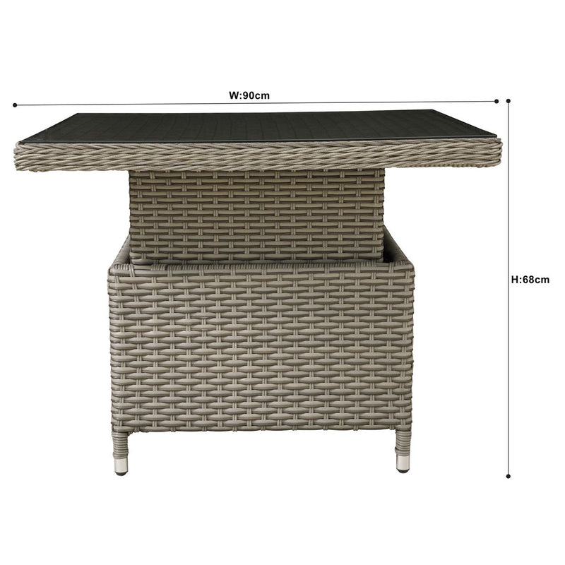 Dellonda Chester Rattan Wicker Adjustable-Height Outdoor Dining Table Dellonda - Dynamic Drive