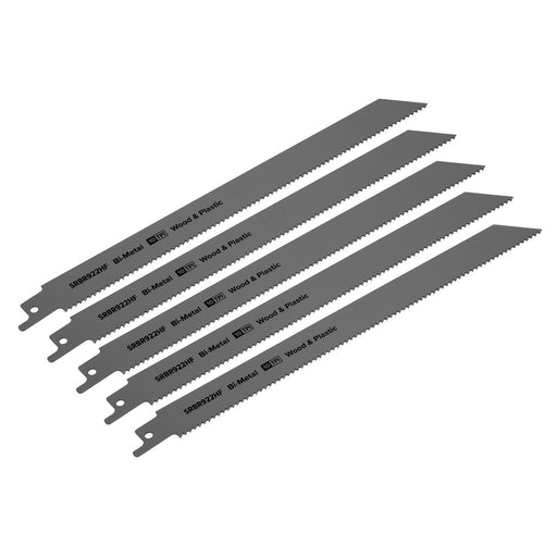 Sealey Reciprocating Saw Blade Wood & Plastics 230mm 10tpi Pack of 5 SRBR922HF Sealey - Dynamic Drive