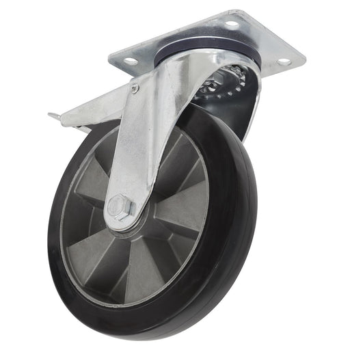 Sealey Heavy-Duty Rubber Castor Wheel Swivel with Total Lock200mm Trade Sealey - Dynamic Drive