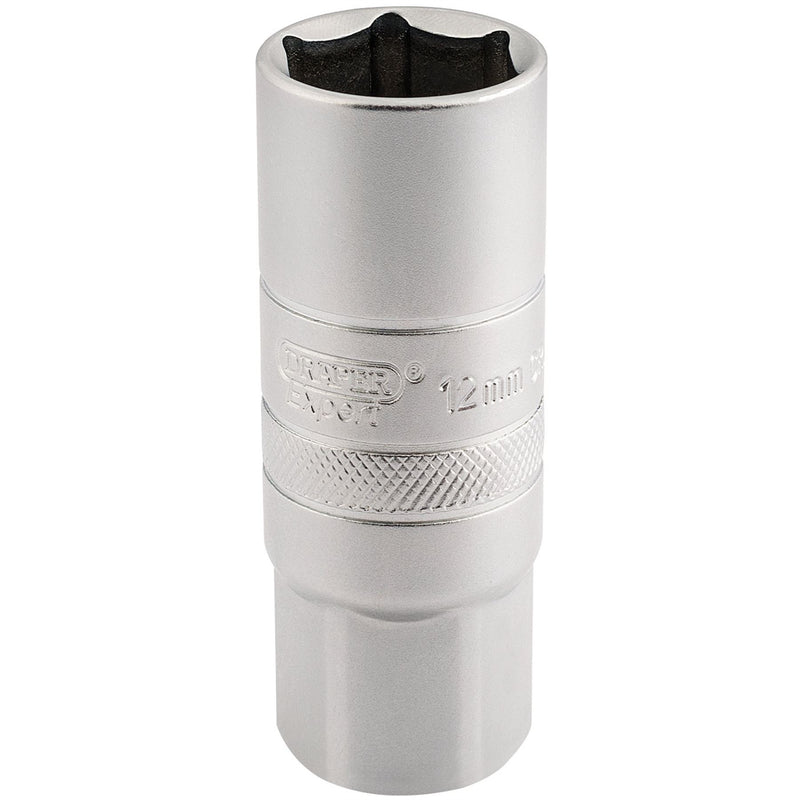Draper 12mm Thread 6 Point Satin Chrome Spark Plug Socket, 1/2" Sq. Dr., 18mm Draper - Dynamic Drive