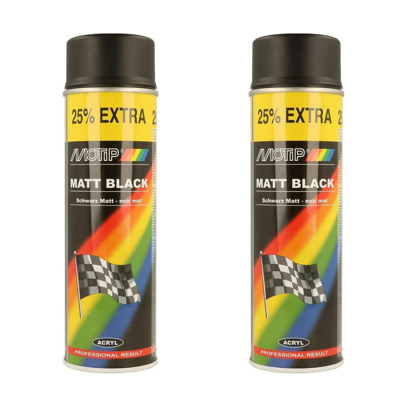 2 x Motip Matt Black Spray Acrylic Paint Metal Wood Glass Plastic Bodywork 500ml Motip  - Dynamic Drive