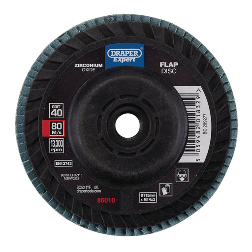 Draper Expert Zirconium Oxide Flap Disc, 115mm, M14, 40 Grit 86010 Draper - Dynamic Drive