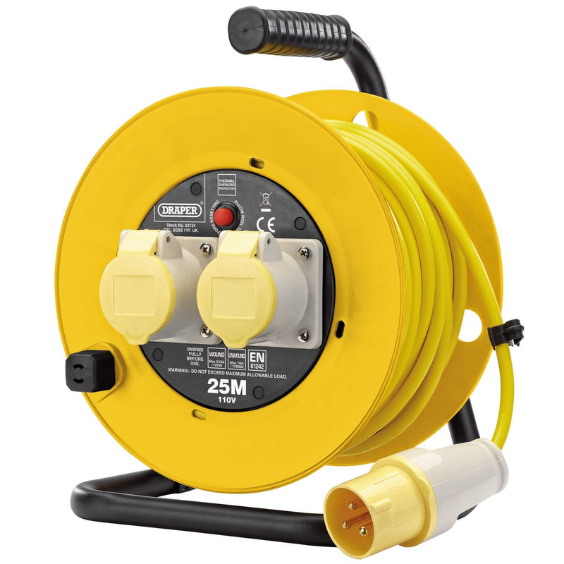 Draper 110V Twin Extension Cable Reel, 25m 02124 Draper - Dynamic Drive