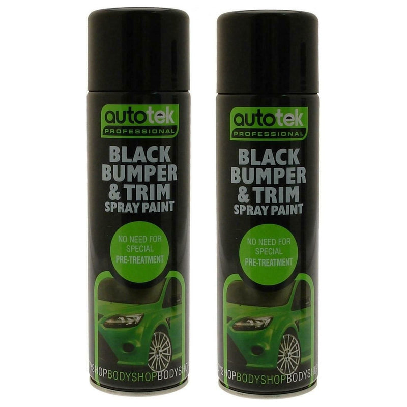 2x Autotek Professional Black Bumper and Trim 500ml Spray Paint High Coverage Autotek - Dynamic Drive