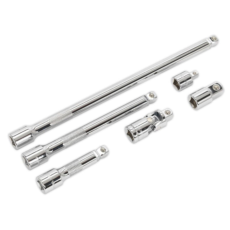 Sealey Premier 6pc 3/8" Drive Wobble Rigid Extension Bar Adaptor Universal Joint Sealey  - Dynamic Drive