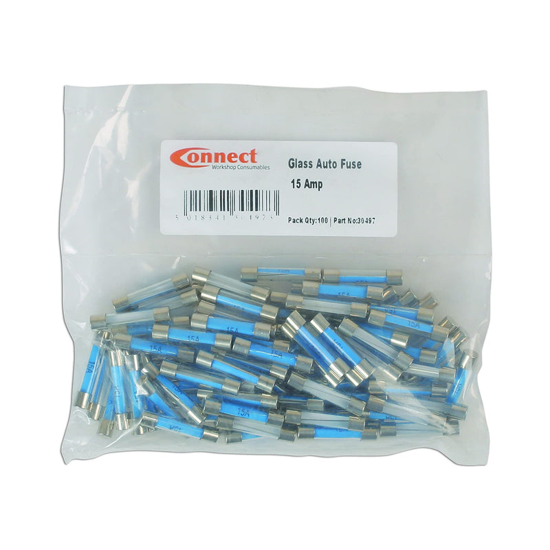 Connect Glass Auto Fuses 15A 100pc 30497 Tool Connection - Dynamic Drive