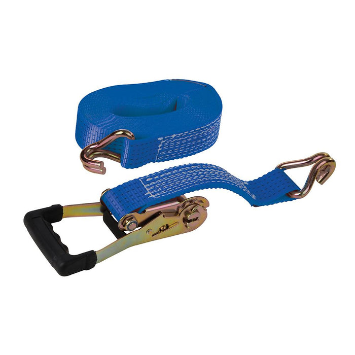 Silverline Rubber-Handled Ratchet Tie Down Strap J-Hook 8m x 50mm - Rated 1700kg Silverline - Dynamic Drive