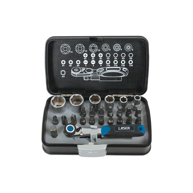 Laser Socket and Bit Set 1/4"D 26pc 6555 Laser - Dynamic Drive
