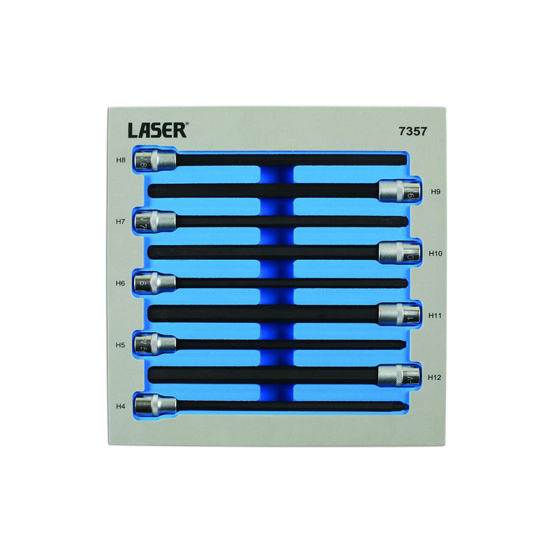 Laser Extra Long Hex Socket Bit Set 3/8"D 9pc 7357 Laser - Dynamic Drive