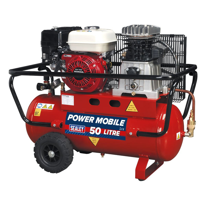 Sealey Air Compressor 50L Belt Drive Petrol Engine 5.5hp SA5055 Sealey - Dynamic Drive