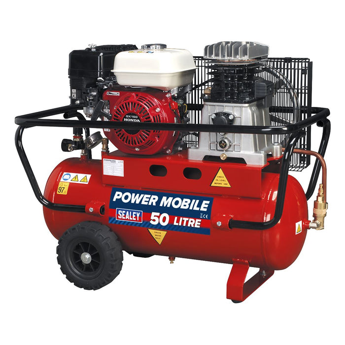 Sealey Air Compressor 50L Belt Drive Petrol Engine 5.5hp SA5055 Sealey - Dynamic Drive