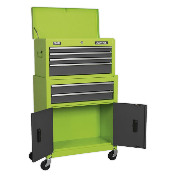 Sealey Topchest & Rollcab Combo 6 Drawer- Hi-Vis Green/Grey AP2200BBHV Sealey  - Dynamic Drive