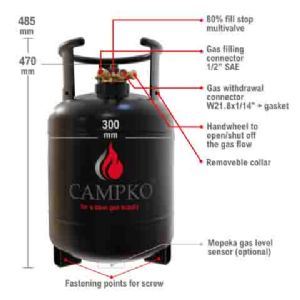 Campko Refillable Gas Bottle 22 Litres With 80% Multivalve 109665 Campko - Dynamic Drive