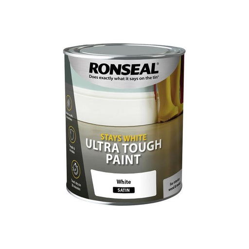 Ronseal Stays White Ultra Tough Paint Satin White 750ml Ronseal - Dynamic Drive