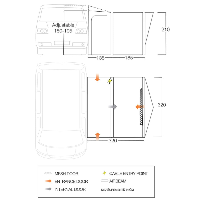 Vango Tolga Air VW Drive Away Awning (180 - 210cm) Campervan Vango - Dynamic Drive