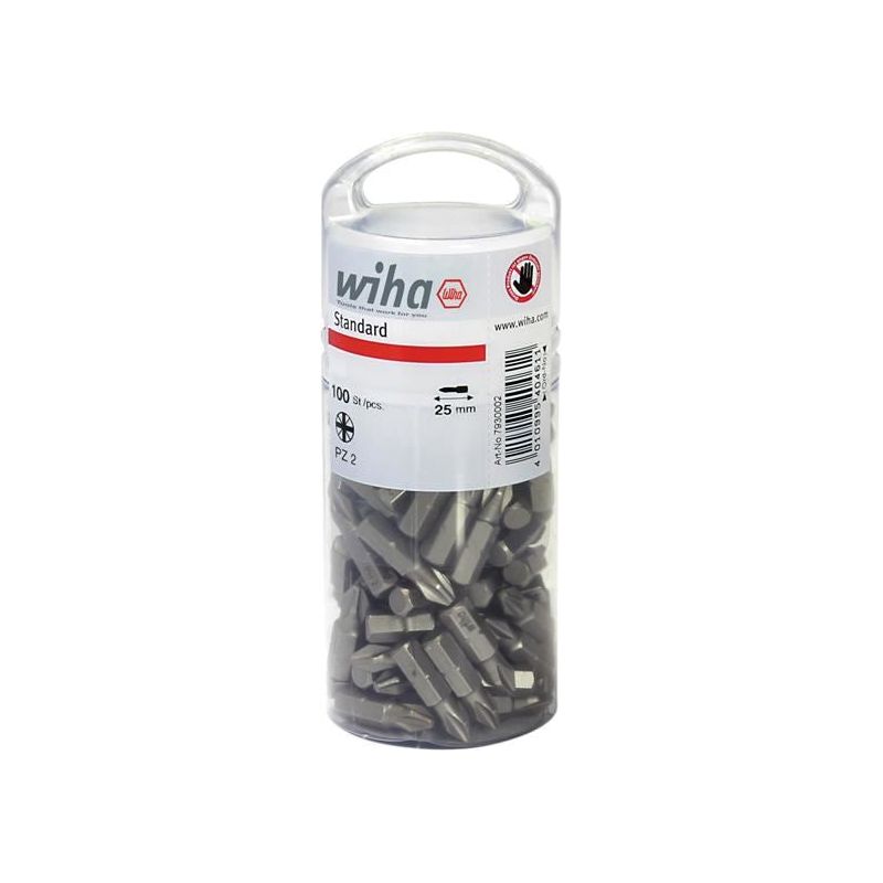 Wiha Standard Pozidriv Bits PZ2 25mm Tub of 100 Wiha - Dynamic Drive