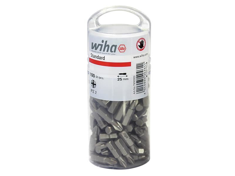 Wiha Standard Pozidriv Bits PZ2 25mm Tub of 100 Wiha - Dynamic Drive