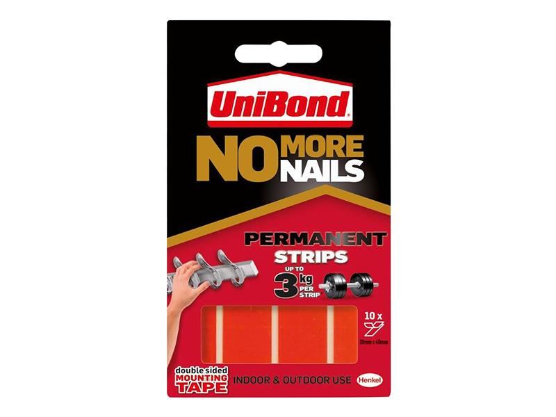 Unibond No More Nails Indoor & Outdoor Permanent Mounting Tape Strips (Pack of 10) UniBond - Dynamic Drive