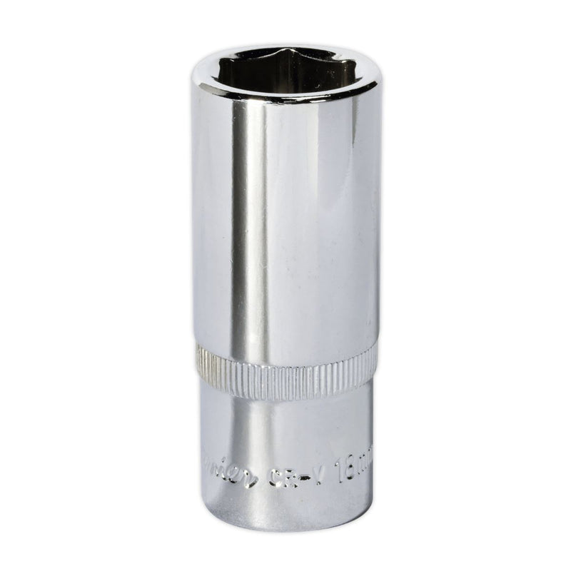 Sealey WallDrive Socket 18mm Deep 3/8"Sq Drive Fully Polished SP3818D Sealey - Dynamic Drive