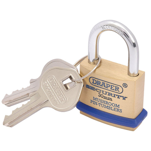 Draper Solid Brass Padlock and 2 Keys with Mushroom Pin Tumblers Hardened Steel Draper - Dynamic Drive