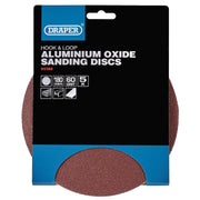 Draper Hook and Loop Aluminium Oxide Sanding Discs, 180mm, 60 Grit (Pack of 5) Draper - Dynamic Drive