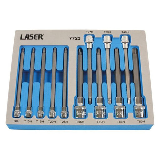 Laser Long Tamperproof Torx Socket Bit Set 1/4"D, 3/8"D, 1/2"D 7723 Laser - Dynamic Drive
