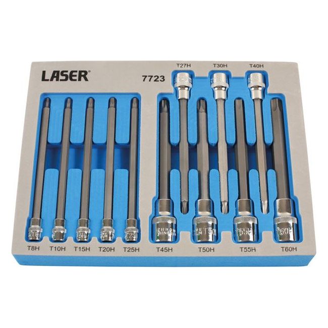 Laser Long Tamperproof Torx Socket Bit Set 1/4"D, 3/8"D, 1/2"D 7723 Laser - Dynamic Drive