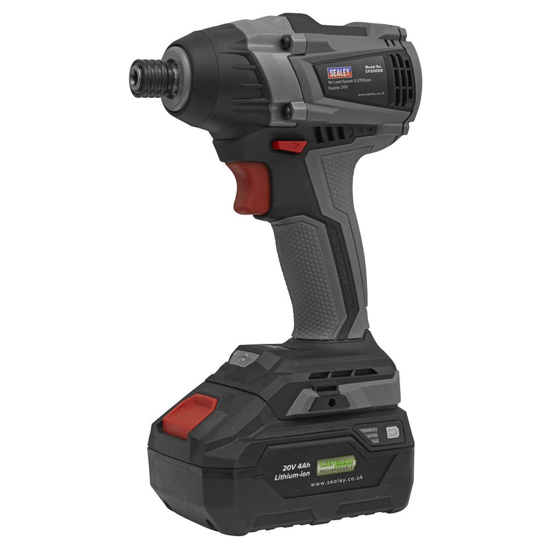 Sealey Brushless Impact Driver 20V SV20 Series 1/4"Hex 200Nm Body Only Sealey - Dynamic Drive