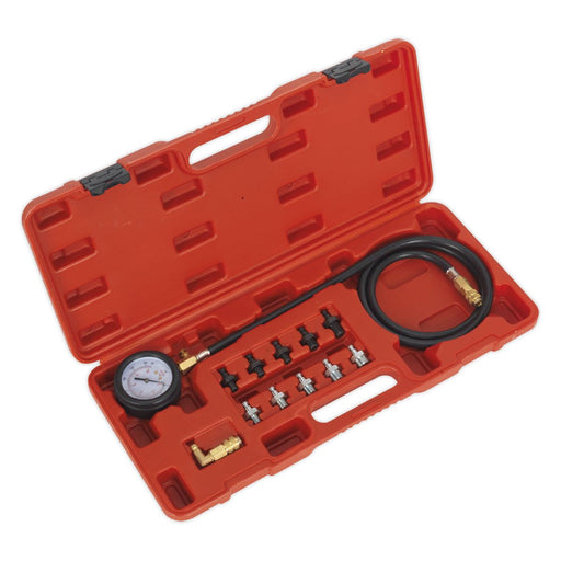 Sealey Oil Pressure Test Kit 12pc Pump Tester Set Gauge 1.3m Hose Low Oil Sealey  - Dynamic Drive