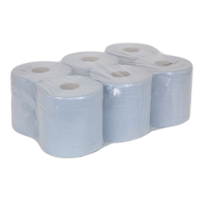 Sealey Paper Roll Blue 2-Ply Embossed 150m Pack of 6 BLU150 Sealey - Dynamic Drive