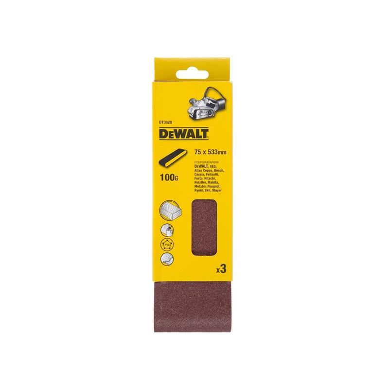 Dewalt Power Tools Sanding Belt 533 x 75mm 100G Pack of 3 DeWALT Power Tools - Dynamic Drive