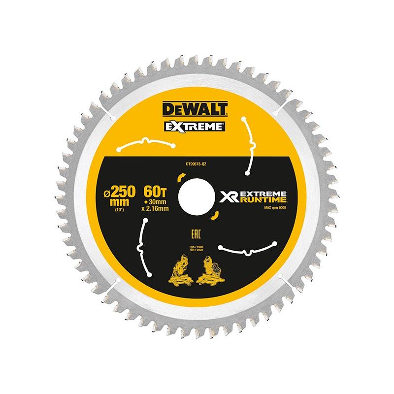 Dewalt Power Tools Extreme Runtime FlexVolt Mitre Saw Blade 250 x 30mm x 60T DeWALT Power Tools - Dynamic Drive