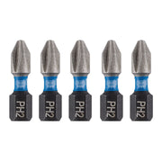 Draper Expert Cross Slot/PH Type Impact Screwdriver Bits, No.2 x 25mm, 1/4" Hex Draper - Dynamic Drive