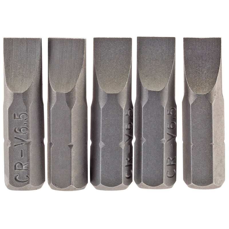 Draper Plain Slot Insert Bit, 6.5mm, 1/4" Hex, 25mm Long (Pack of 5) 64012 Draper - Dynamic Drive