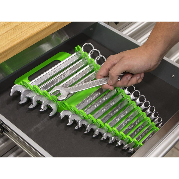 Sealey Premier High Visibility Green Spanner Rack 15 Capacity Hanging Toolbox Sealey  - Dynamic Drive