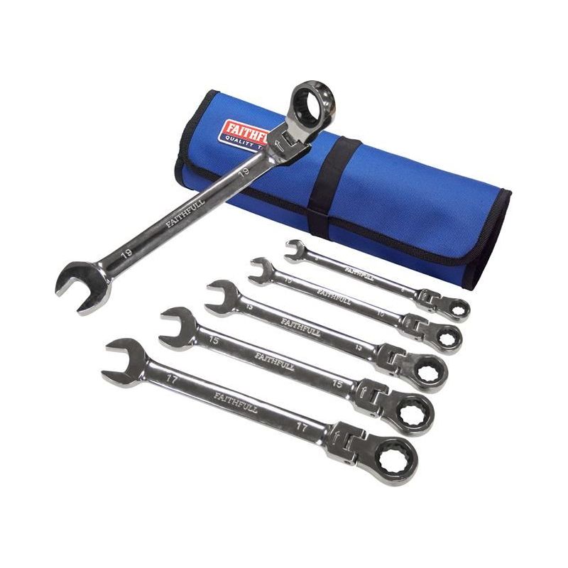 Faithfull Ratchet Combination Spanner Set in Tool Roll, 6 Piece Faithfull - Dynamic Drive