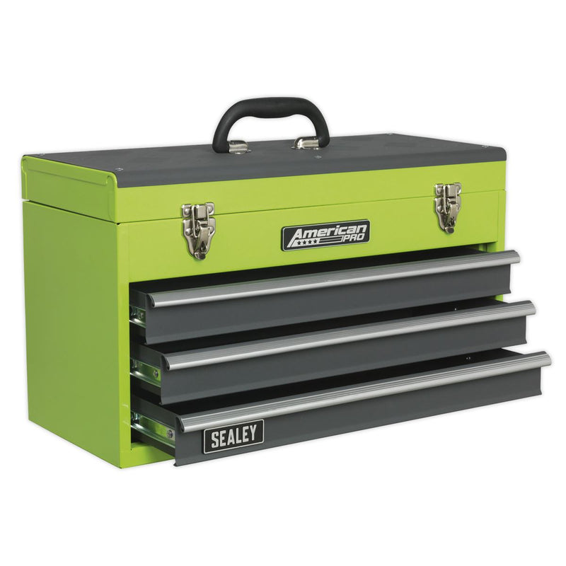 Sealey Tool Chest 3 Drawer Portable with Ball-Bearing Slides Hi-Vis Green/Grey Sealey - Dynamic Drive
