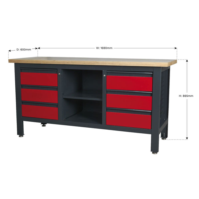 Sealey Workstation with 6 Drawers & Open Storage AP1905D Sealey - Dynamic Drive
