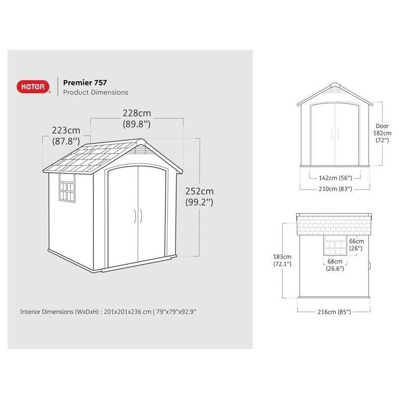 Keter Premier Shed Grey 7.5 x 7ft Keter - Dynamic Drive