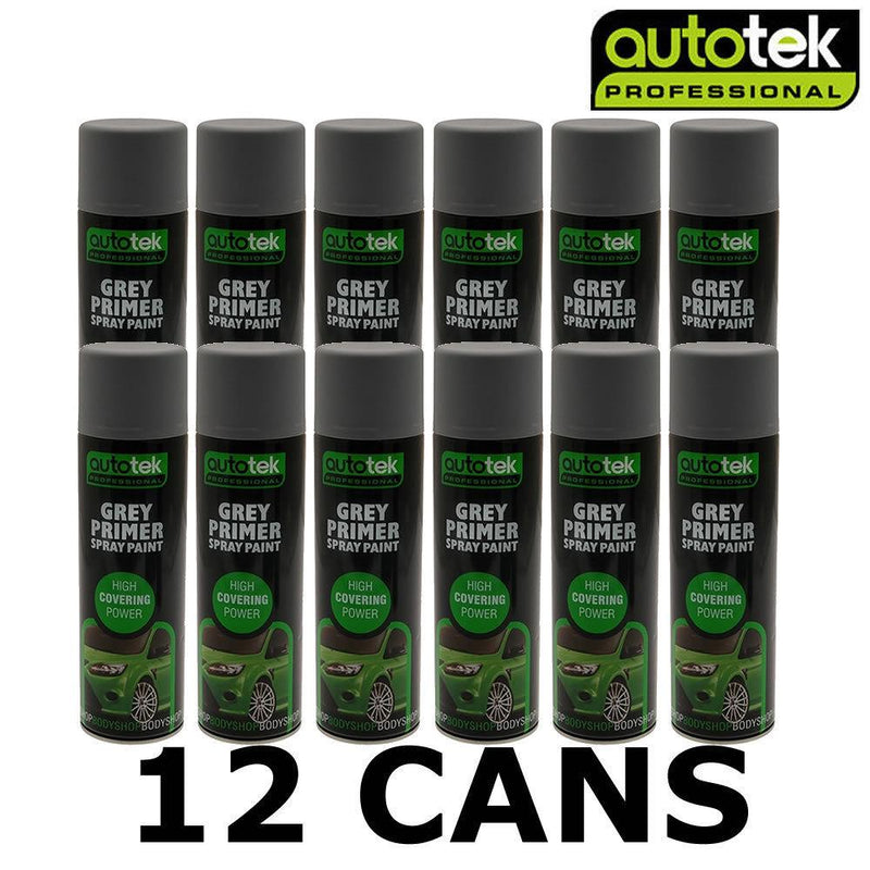 12x Autotek Professional Grey Primer 500Ml Spray Paint High Coverage Autotek  - Dynamic Drive