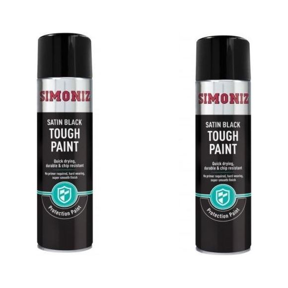 2 x Simoniz Large Tough Satin Black Aerosol Car Auto Spray Paint 500ml SIMVHT51D SIMONIZ  - Dynamic Drive