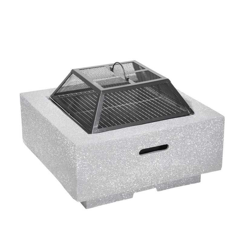 Dellonda Square Fire Pit with BBQ Grill Safety Mesh Screen Fire Poker Light Grey Dellonda - Dynamic Drive