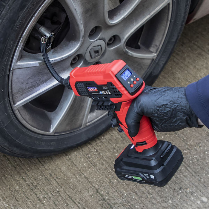 Sealey Cordless Air Pump Tyre Inflator 20V Li-ion Body Only Digital LED Display Sealey  - Dynamic Drive
