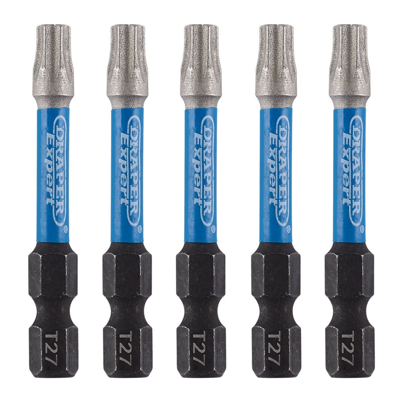 Draper Expert TX-STAR Impact Screwdriver Bits, T27 x 50mm, 1/4" Hex (Pack of 5) Draper - Dynamic Drive