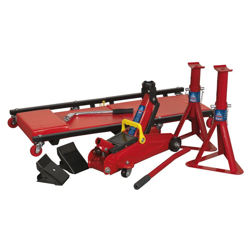 Sealey Lifting Kit 2t (Inc Jack,Axle Stands,Creeper,Chocks,Wrench) JKIT01 Sealey  - Dynamic Drive