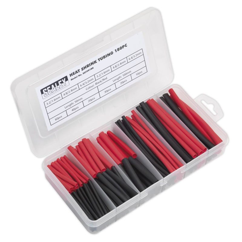 Sealey Heat Shrink Tubing Assortment 180pc 50 & 100mm Black & Red HST501BR Sealey - Dynamic Drive